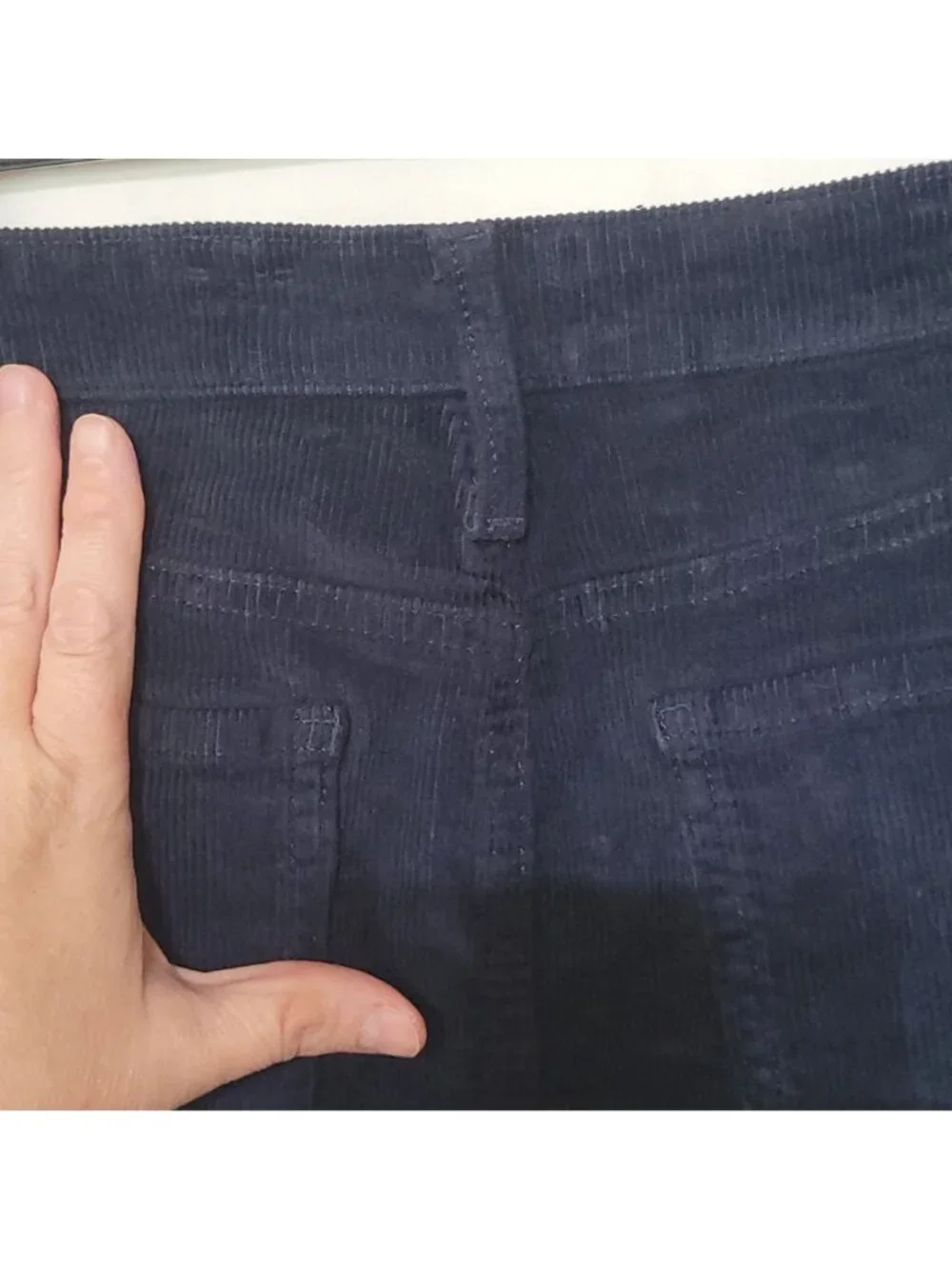 Corduroy Navy Blue Mini Skirt With Frayed Hem & Front Button Closure Size 5/27W - Picture 15 of 15